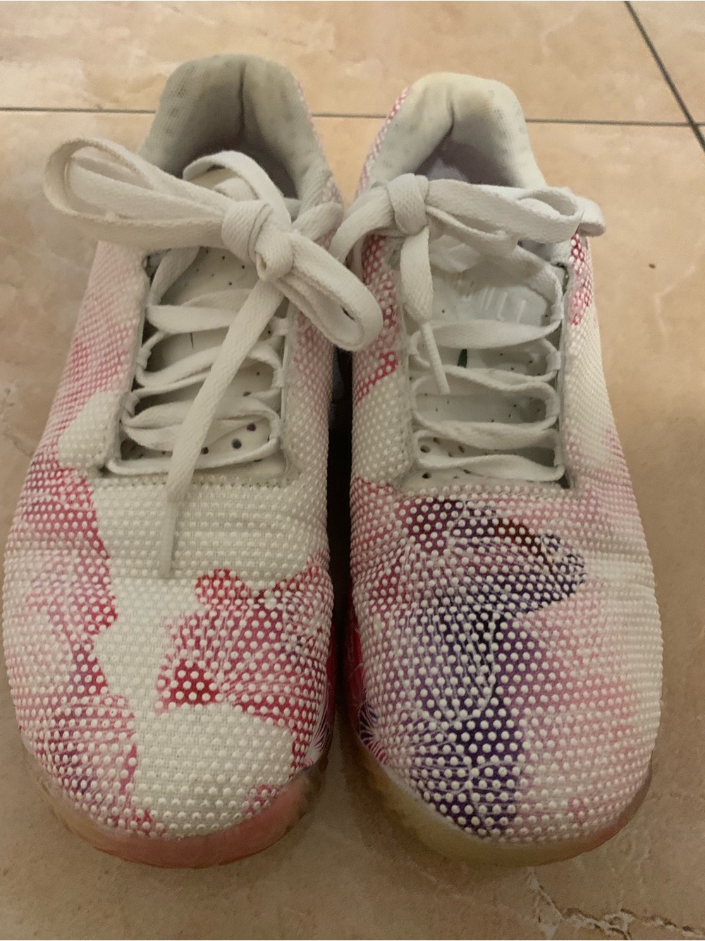 Women's White Knit Sneakers with Pink & Purple Floral Accents, Nike
